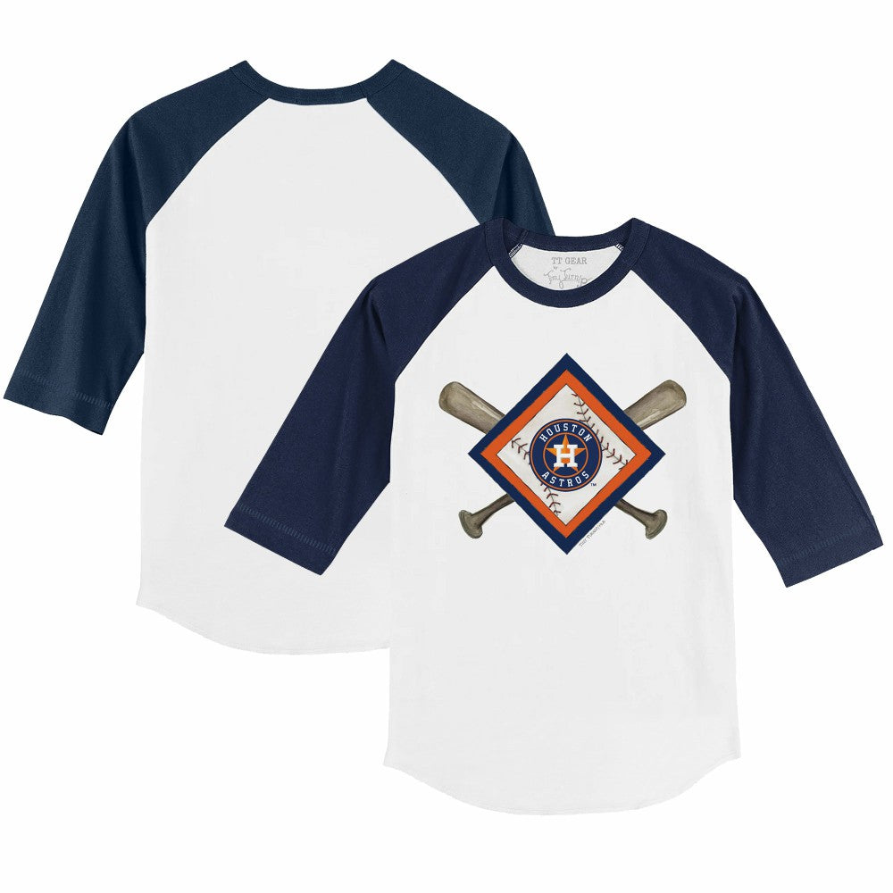Houston Astros Tiny Turnip Youth Diamond Cross Bats 3/4-Sleeve Raglan T-Shirt - White/Navy