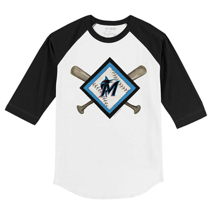 Miami Marlins Tiny Turnip Youth Diamond Cross Bats 3/4-Sleeve Raglan T-Shirt - White/Black