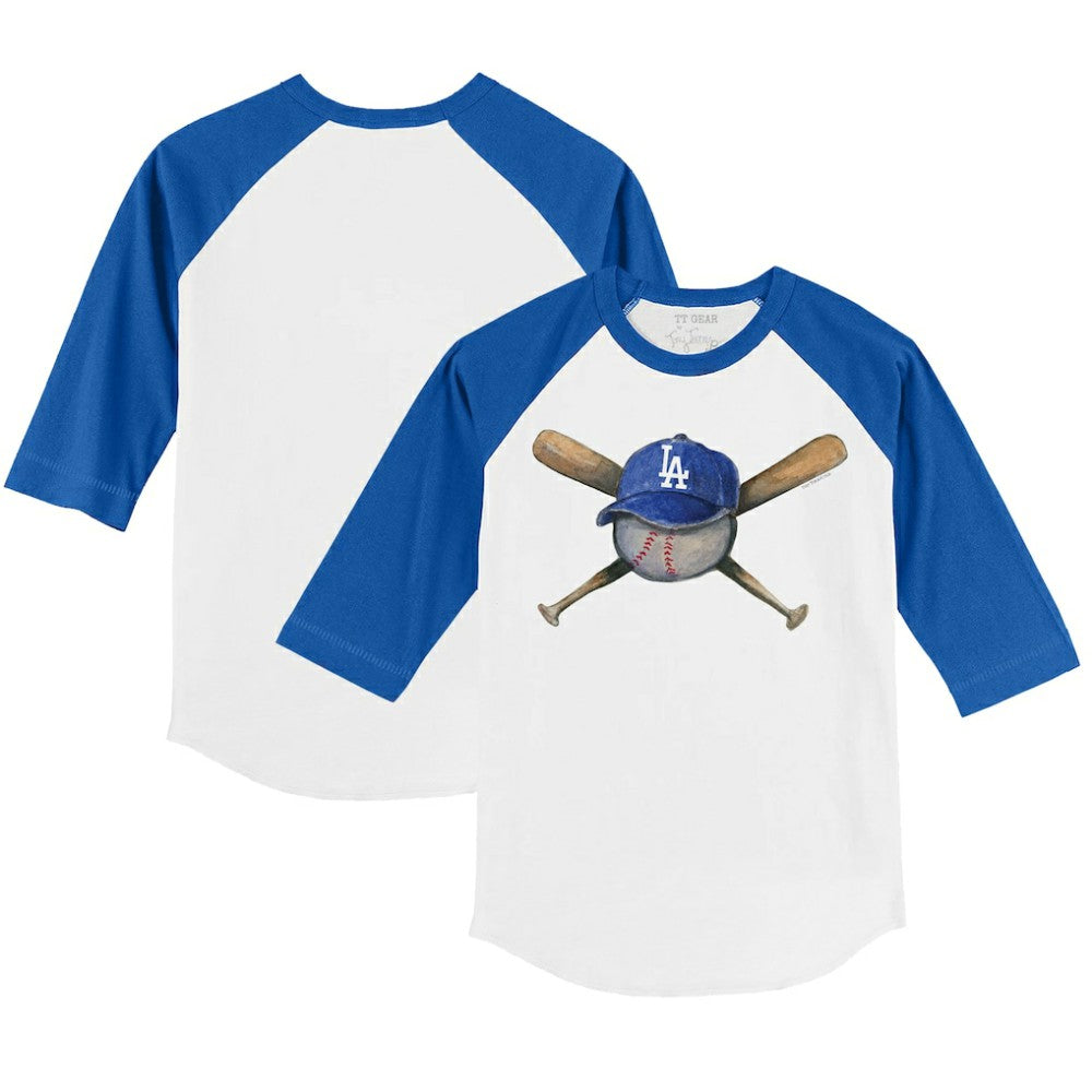 Los Angeles Dodgers Tiny Turnip Youth Hat Crossbats 3/4-Sleeve Raglan T-Shirt - White/Royal