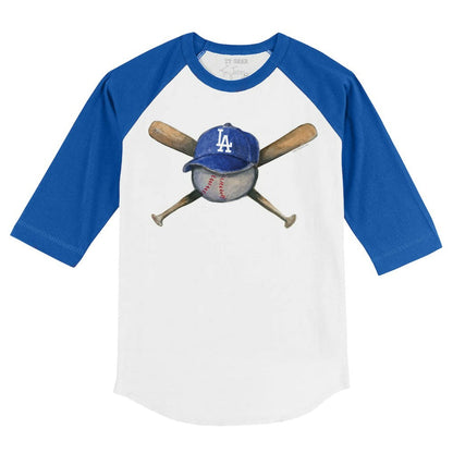 Los Angeles Dodgers Tiny Turnip Youth Hat Crossbats 3/4-Sleeve Raglan T-Shirt - White/Royal