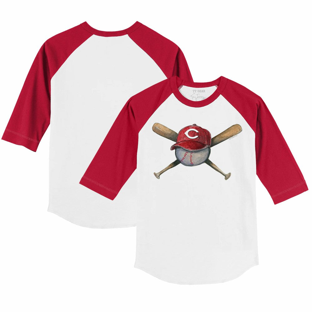 Cincinnati Reds Tiny Turnip Youth Hat Crossbats 3/4-Sleeve Raglan T-Shirt - White/Red