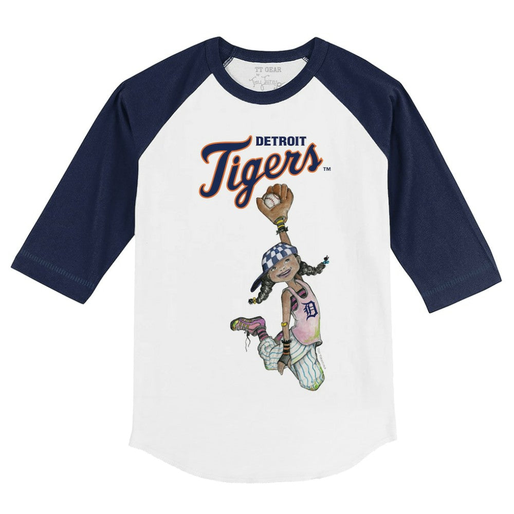 Detroit Tigers Tiny Turnip Youth Jada 3/4-Sleeve Raglan T-Shirt - White/Navy