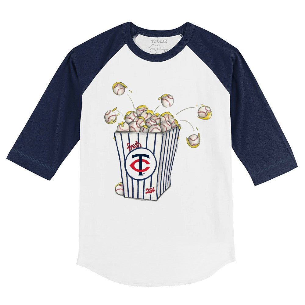 Minnesota Twins Tiny Turnip Youth Popcorn 3/4-Sleeve Raglan T-Shirt - White/Navy