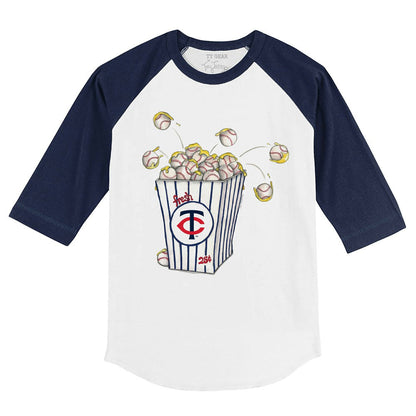 Minnesota Twins Tiny Turnip Youth Popcorn 3/4-Sleeve Raglan T-Shirt - White/Navy