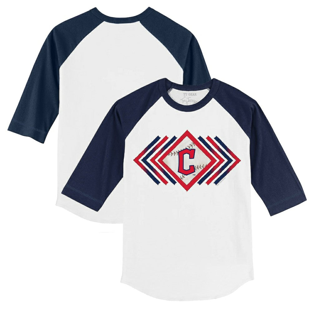 Cleveland Guardians Tiny Turnip Youth Prism Arrows 3/4-Sleeve Raglan T-Shirt - White/Navy
