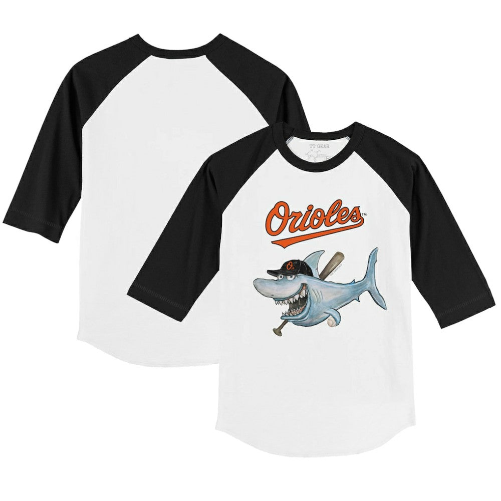 Baltimore Orioles Tiny Turnip Youth Shark 3/4-Sleeve Raglan T-Shirt - White/Black