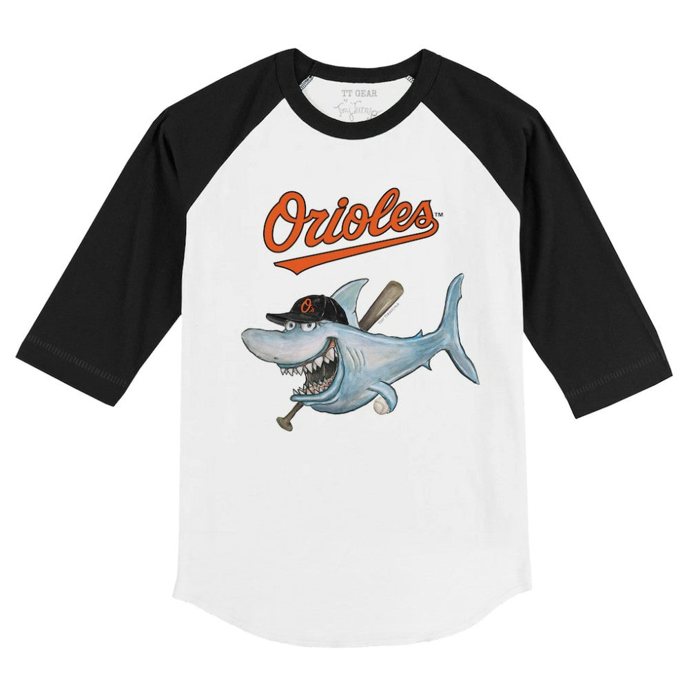 Baltimore Orioles Tiny Turnip Youth Shark 3/4-Sleeve Raglan T-Shirt - White/Black
