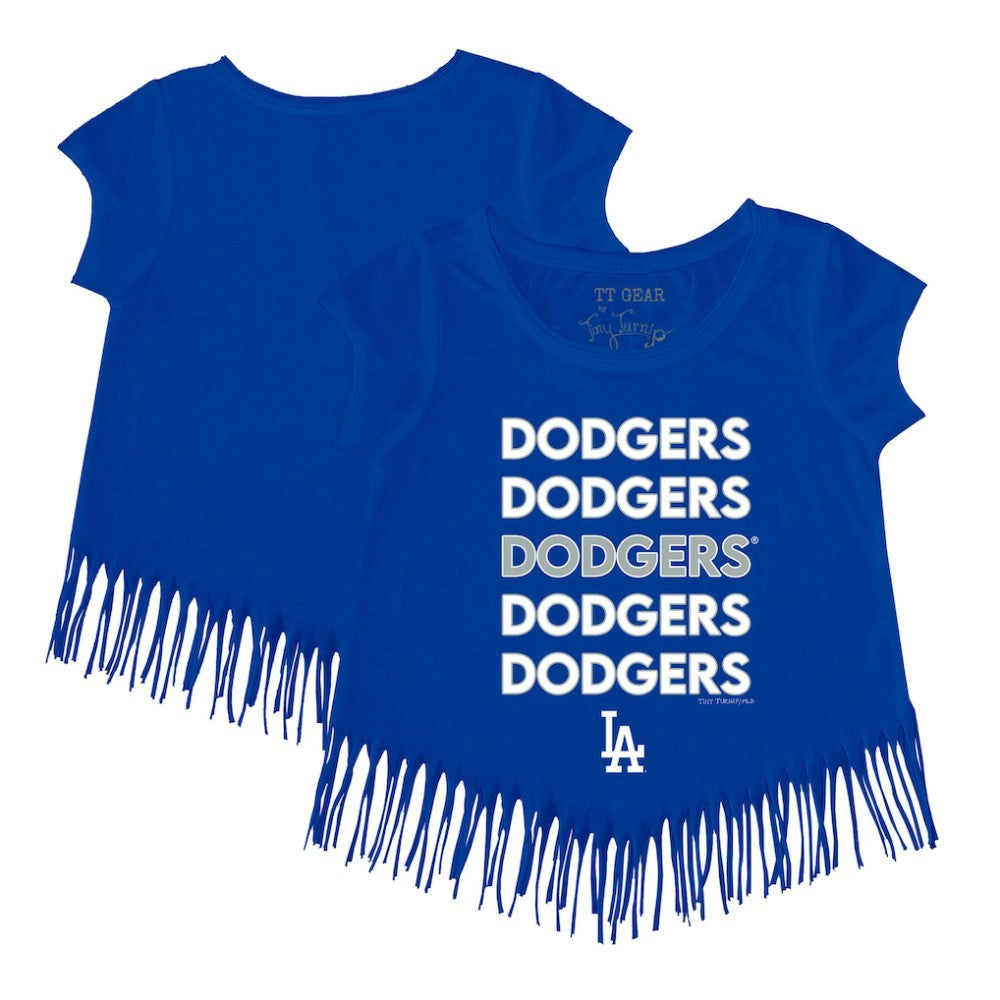 Los Angeles Dodgers Tiny Turnip Girls Youth Stacked Fringe T-Shirt - Royal