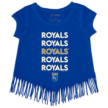 Kansas City Royals Tiny Turnip Girls Youth Stacked Fringe T-Shirt - Royal