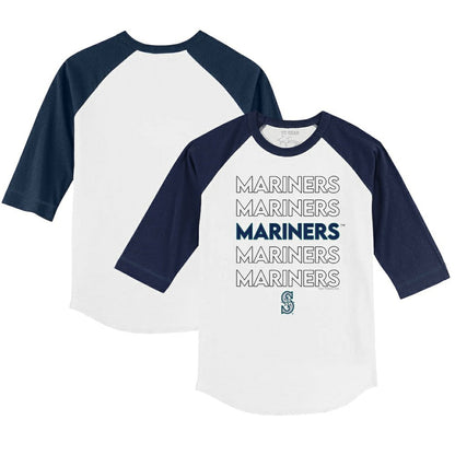 Seattle Mariners Tiny Turnip Youth Stacked 3/4-Sleeve Raglan T-Shirt - White/Navy