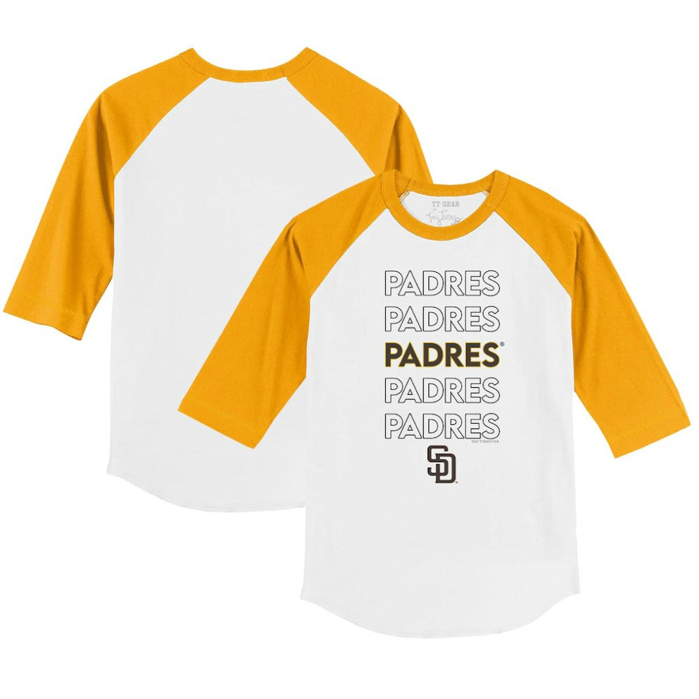 San Diego Padres Tiny Turnip Youth Stacked 3/4-Sleeve Raglan T-Shirt - White/Gold