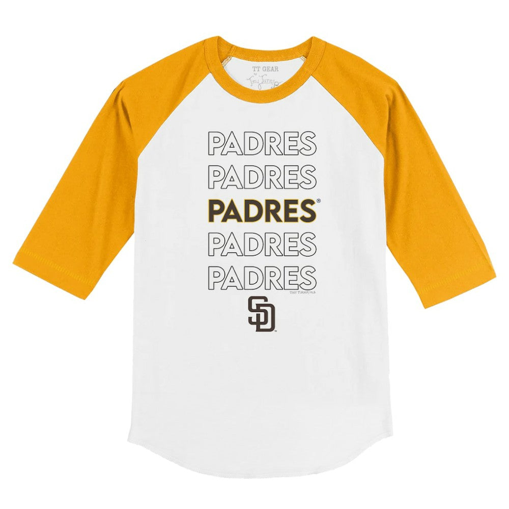 San Diego Padres Tiny Turnip Youth Stacked 3/4-Sleeve Raglan T-Shirt - White/Gold