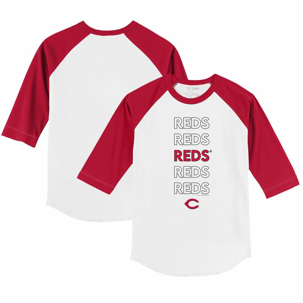 Cincinnati Reds Tiny Turnip Youth Stacked 3/4-Sleeve Raglan T-Shirt - White/Red