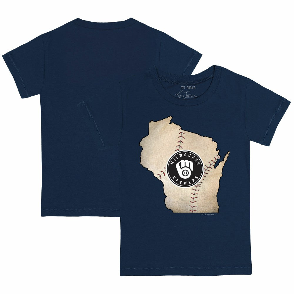 Milwaukee Brewers Tiny Turnip Youth State Outline T-Shirt - Navy
