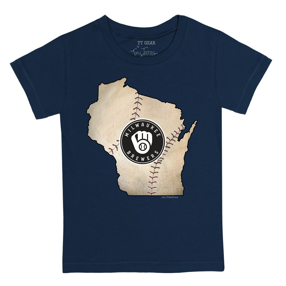 Milwaukee Brewers Tiny Turnip Youth State Outline T-Shirt - Navy