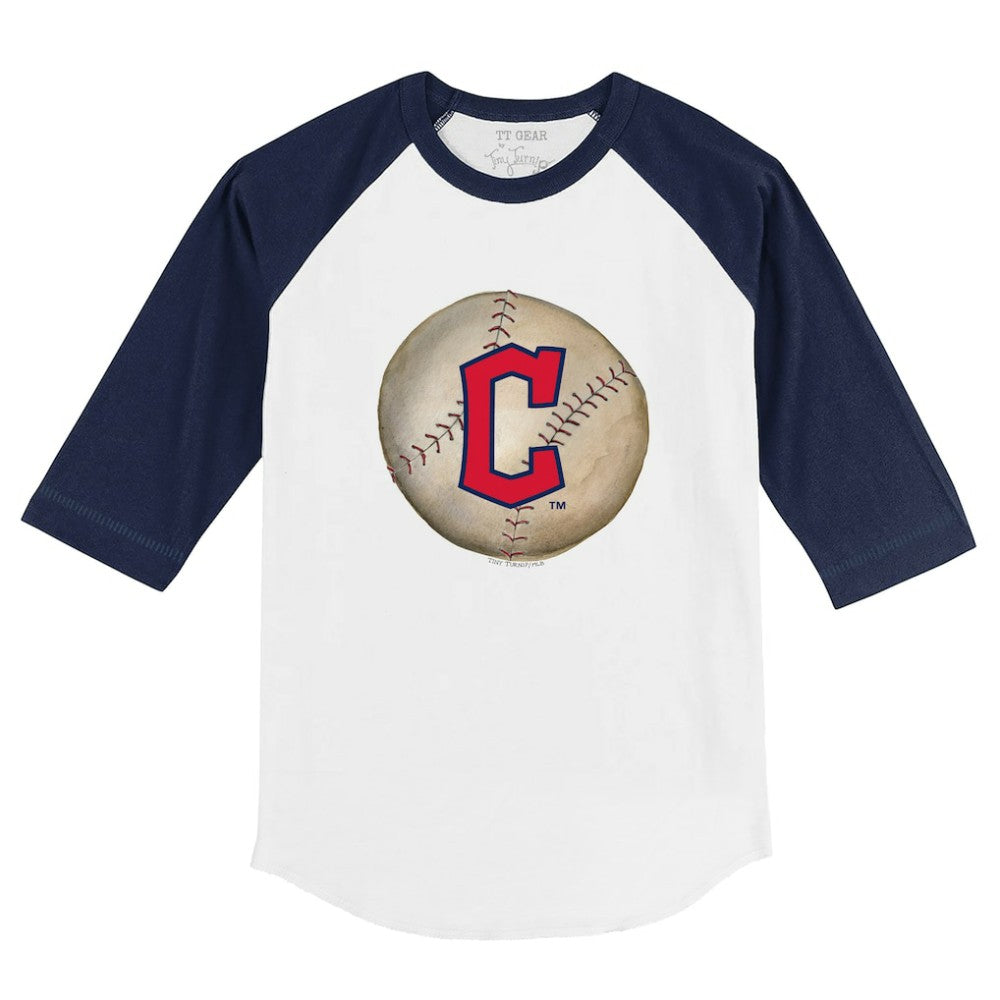 Cleveland Guardians Tiny Turnip Youth Stitched Baseball 3/4-Sleeve Raglan T-Shirt - White/Navy