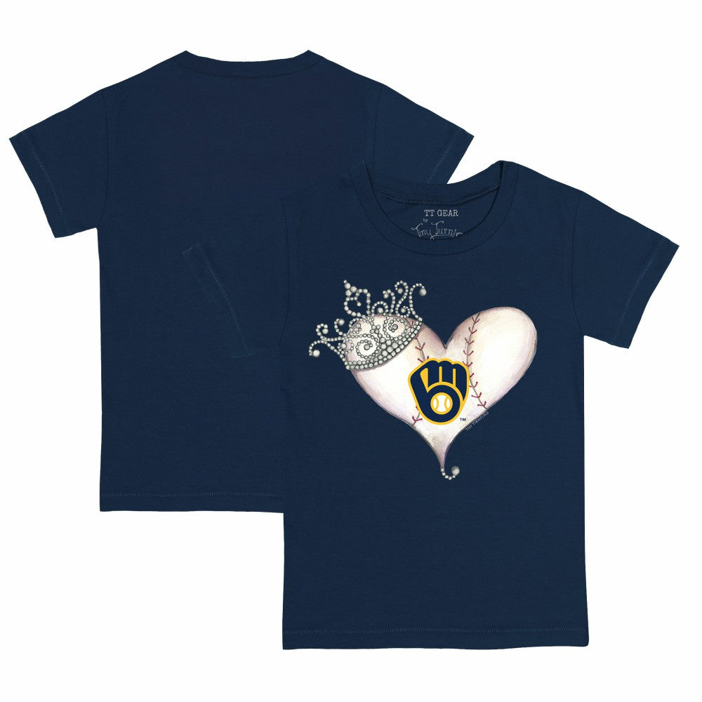 Milwaukee Brewers Tiny Turnip Youth Tiara Heart T-Shirt - Navy
