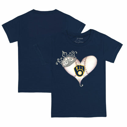 Milwaukee Brewers Tiny Turnip Youth Tiara Heart T-Shirt - Navy