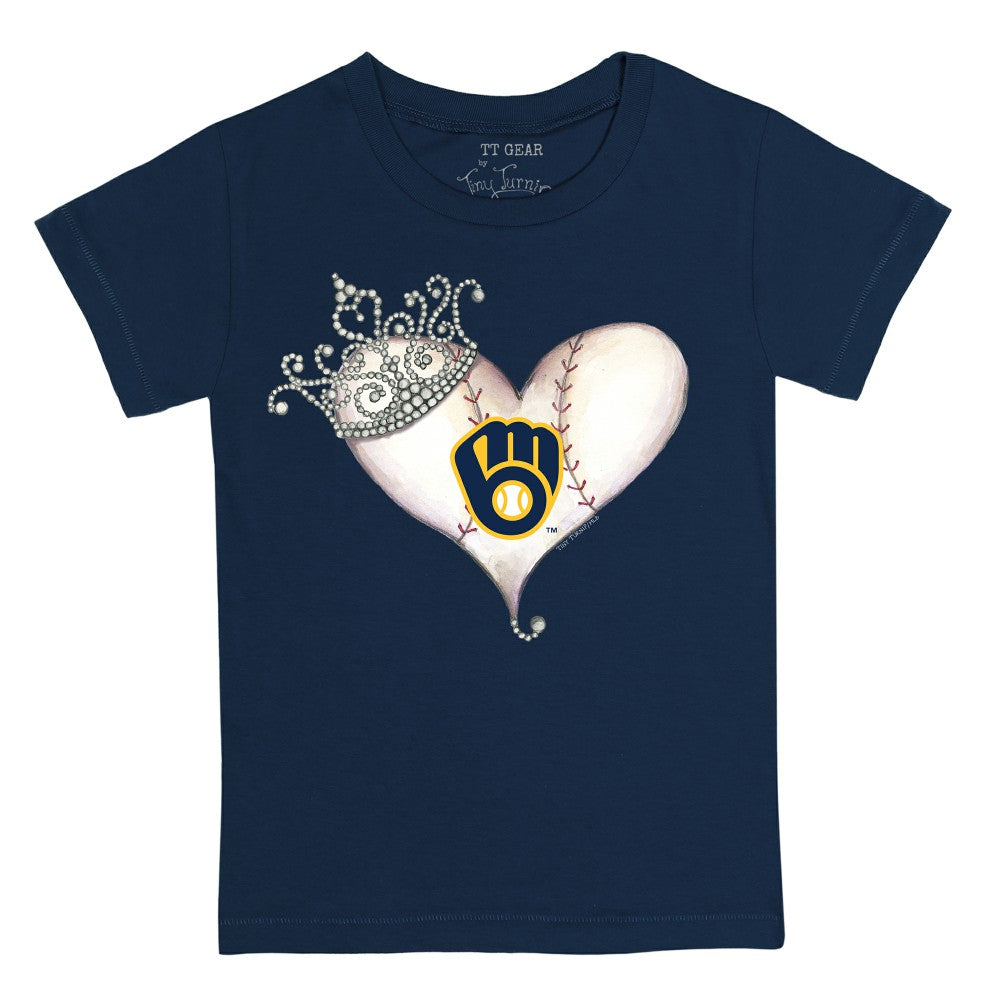 Milwaukee Brewers Tiny Turnip Youth Tiara Heart T-Shirt - Navy