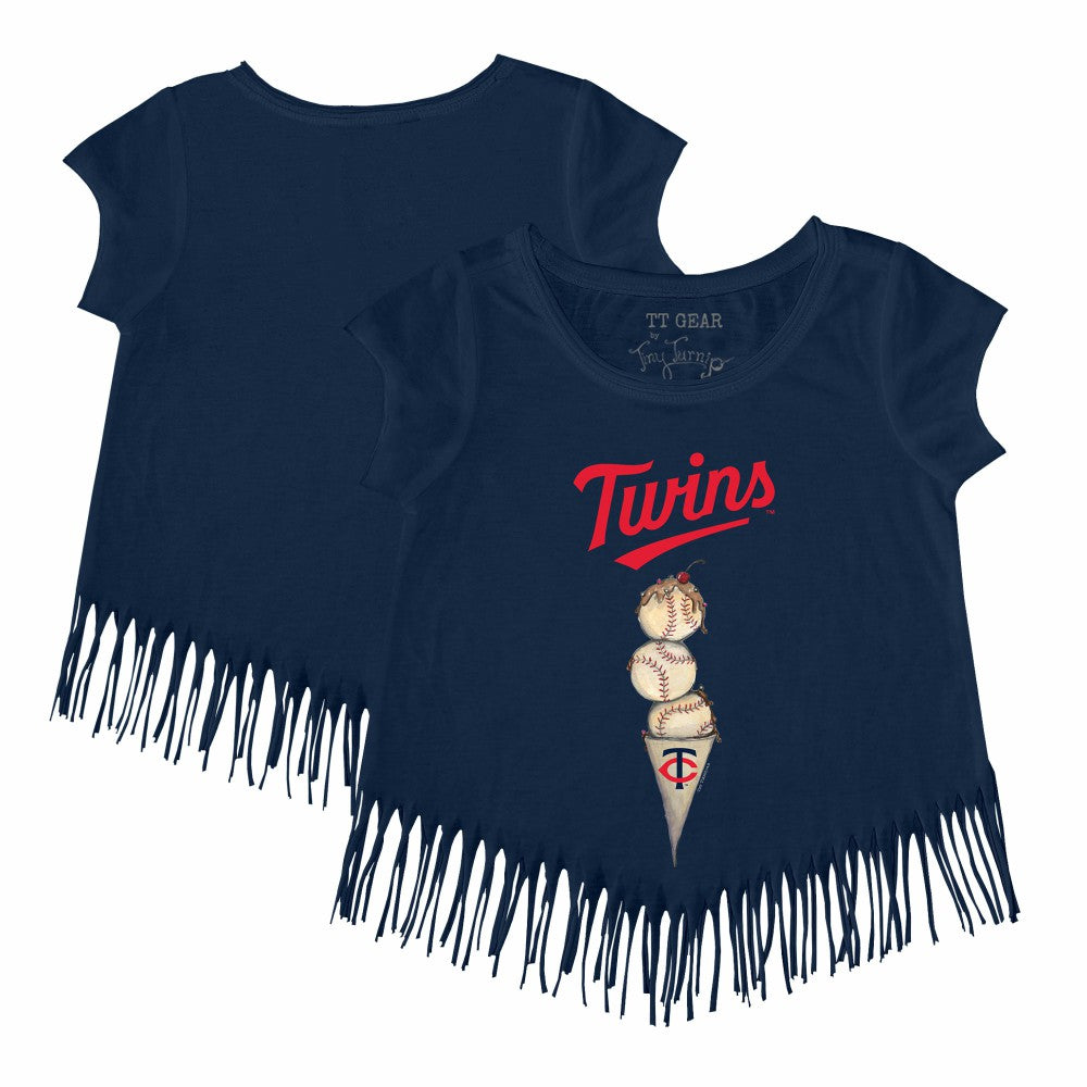 Minnesota Twins Tiny Turnip Girls Youth Triple Scoop Fringe T-Shirt - Navy