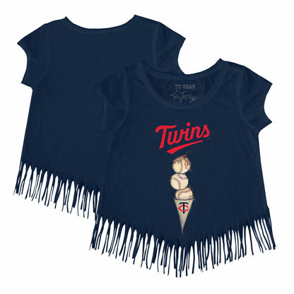 Minnesota Twins Tiny Turnip Girls Youth Triple Scoop Fringe T-Shirt - Navy
