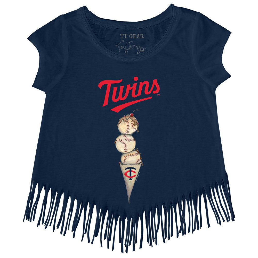 Minnesota Twins Tiny Turnip Girls Youth Triple Scoop Fringe T-Shirt - Navy