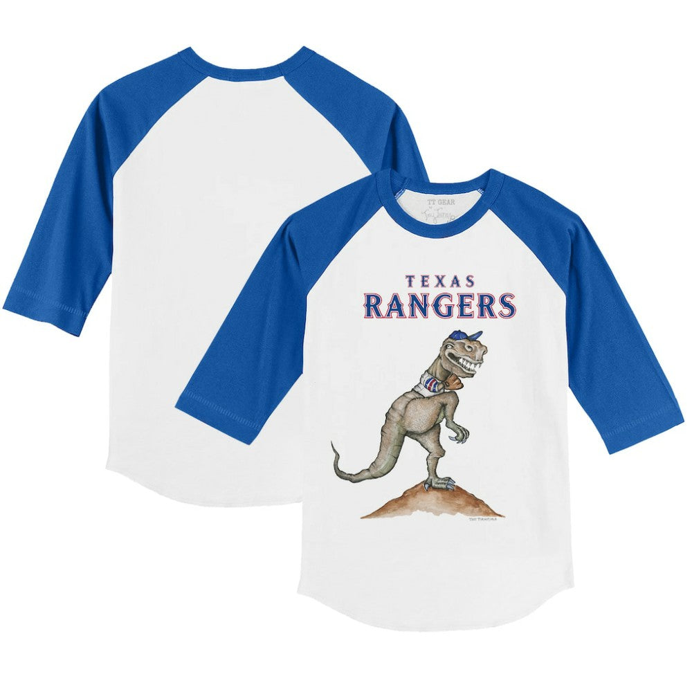 Texas Rangers Tiny Turnip Youth TT Rex 3/4-Sleeve Raglan T-Shirt - White/Royal