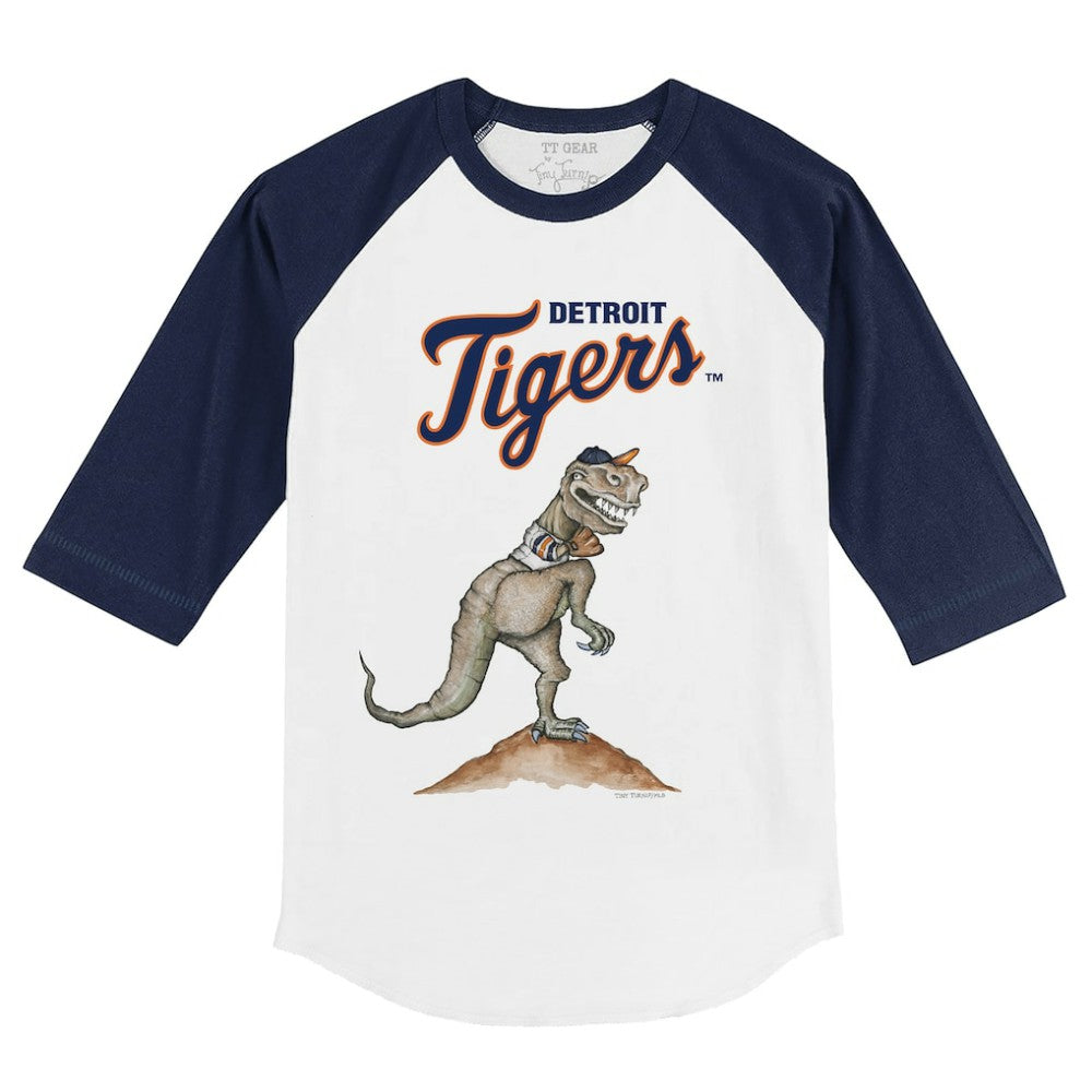 Detroit Tigers Tiny Turnip Youth TT Rex 3/4-Sleeve Raglan T-Shirt - White/Navy