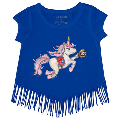 Chicago Cubs Tiny Turnip Girls Youth Unicorn Fringe T-Shirt - Royal