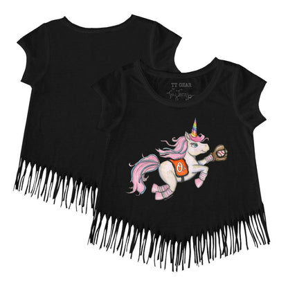Baltimore Orioles Tiny Turnip Girls Youth Unicorn Fringe T-Shirt - Black