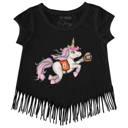 Baltimore Orioles Tiny Turnip Girls Youth Unicorn Fringe T-Shirt - Black
