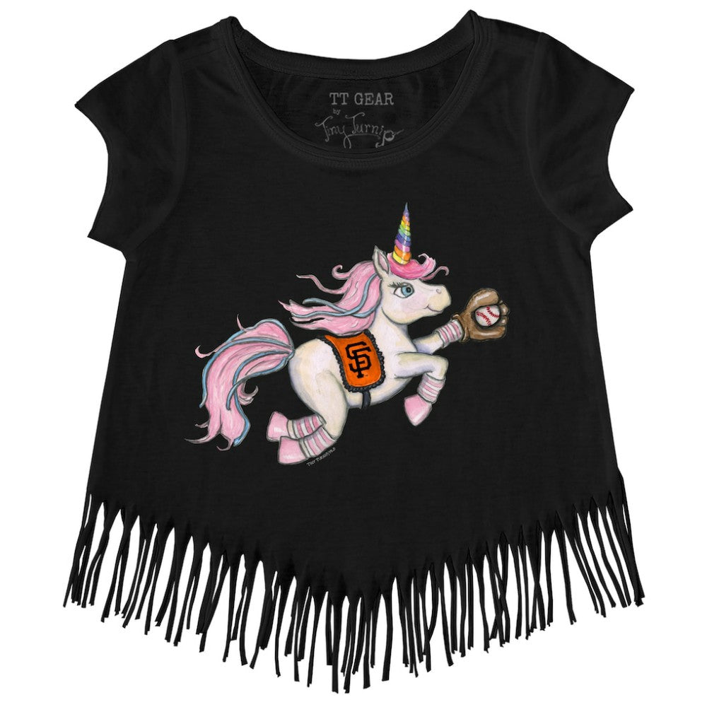 San Francisco Giants Tiny Turnip Girls Youth Unicorn Fringe T-Shirt - Black