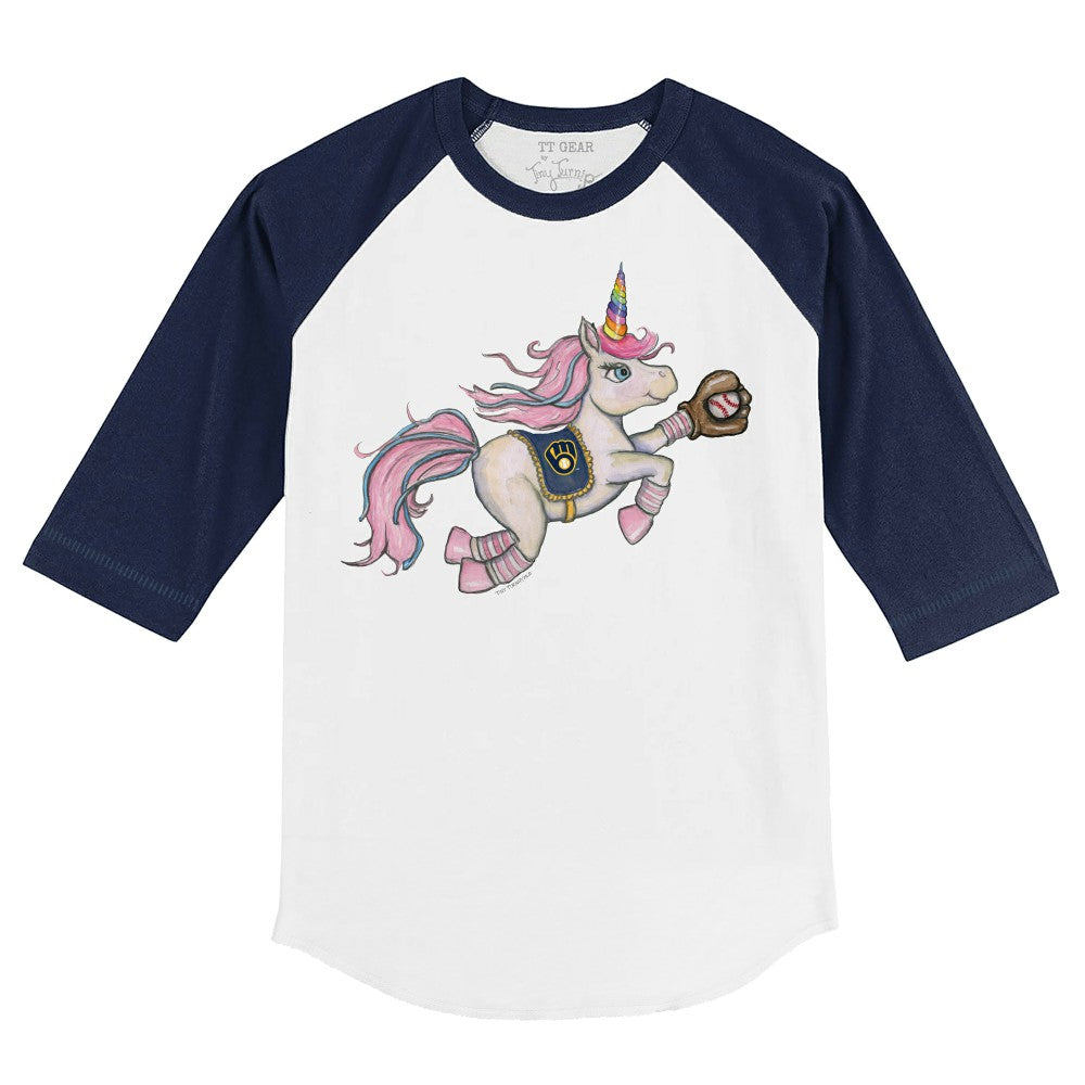 Milwaukee Brewers Tiny Turnip Youth Unicorn 3/4-Sleeve Raglan T-Shirt - White/Navy