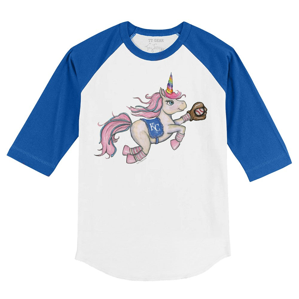 Kansas City Royals Tiny Turnip Youth Unicorn 3/4-Sleeve Raglan T-Shirt - White/Royal