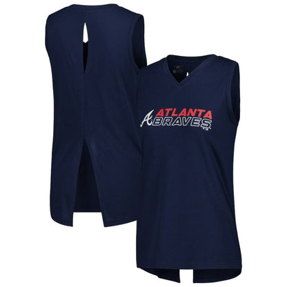 Atlanta Braves Levelwear Women's Paisley Chase V-Neck Tank Top - Navy