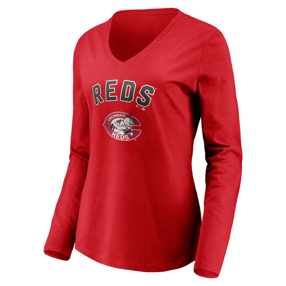 Cincinnati Reds Women's Cooperstown Collection Personalized Winning Streak Long Sleeve V-Neck T-Shirt - Red