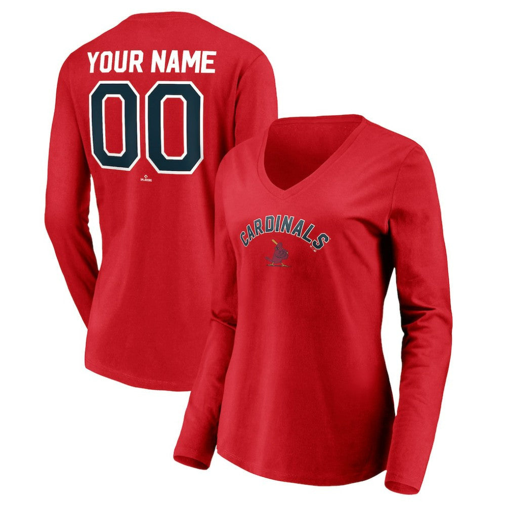 St. Louis Cardinals Women's Cooperstown Collection Personalized Winning Streak Long Sleeve V-Neck T-Shirt - Red