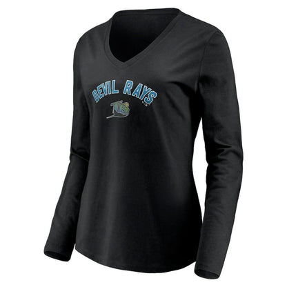 Tampa Bay Rays Women's Cooperstown Collection Personalized Winning Streak Long Sleeve V-Neck T-Shirt - Black