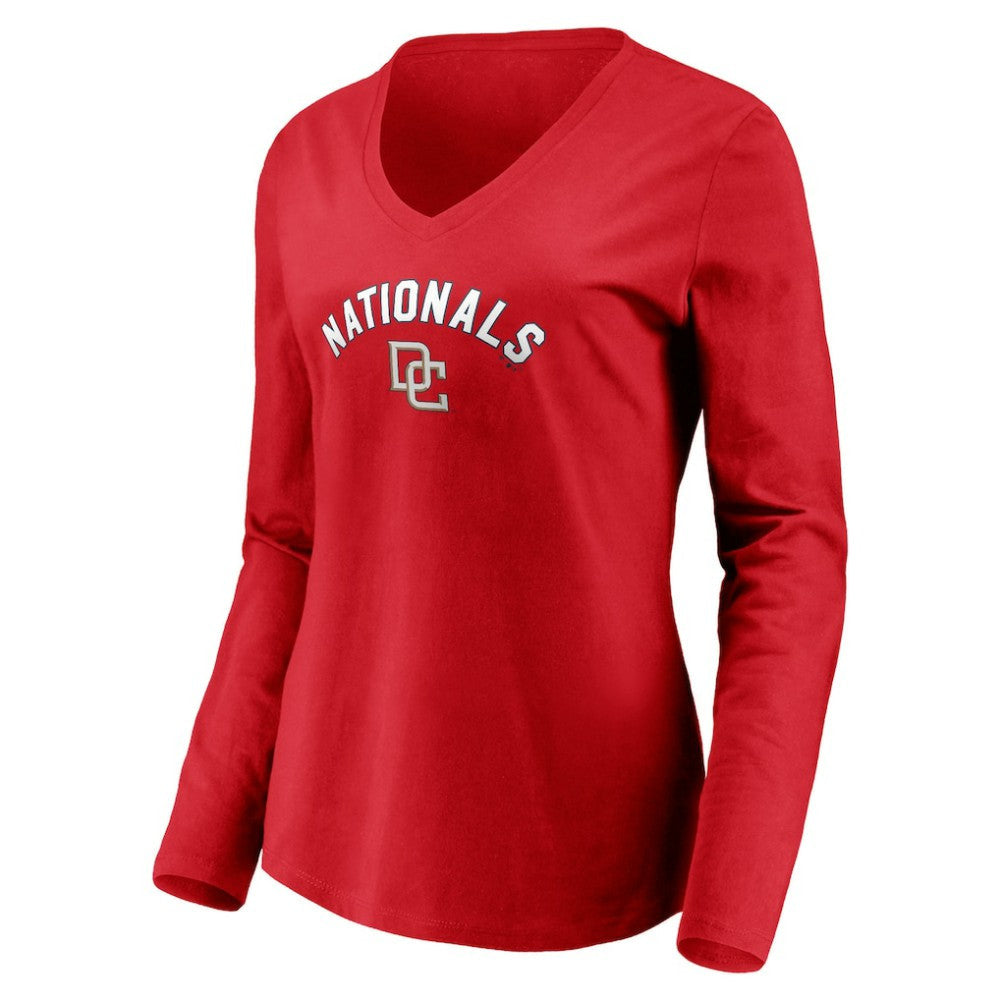 Washington Nationals Women's Cooperstown Collection Personalized Winning Streak Long Sleeve V-Neck T-Shirt - Red