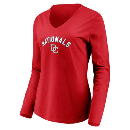 Washington Nationals Women's Cooperstown Collection Personalized Winning Streak Long Sleeve V-Neck T-Shirt - Red