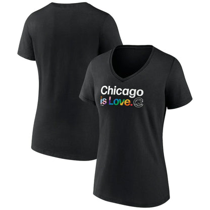 Chicago Cubs Women's City Pride V-Neck T-Shirt - Black