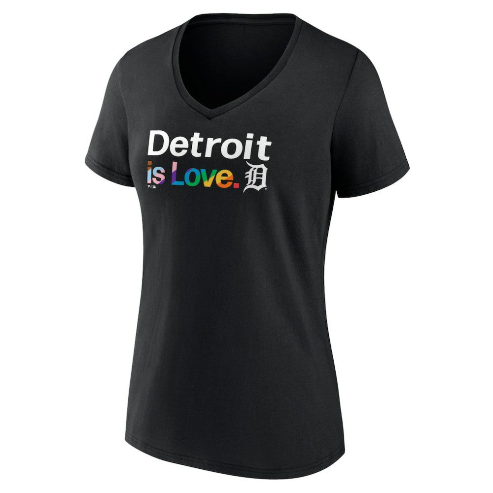 Detroit Tigers Women's City Pride V-Neck T-Shirt - Black