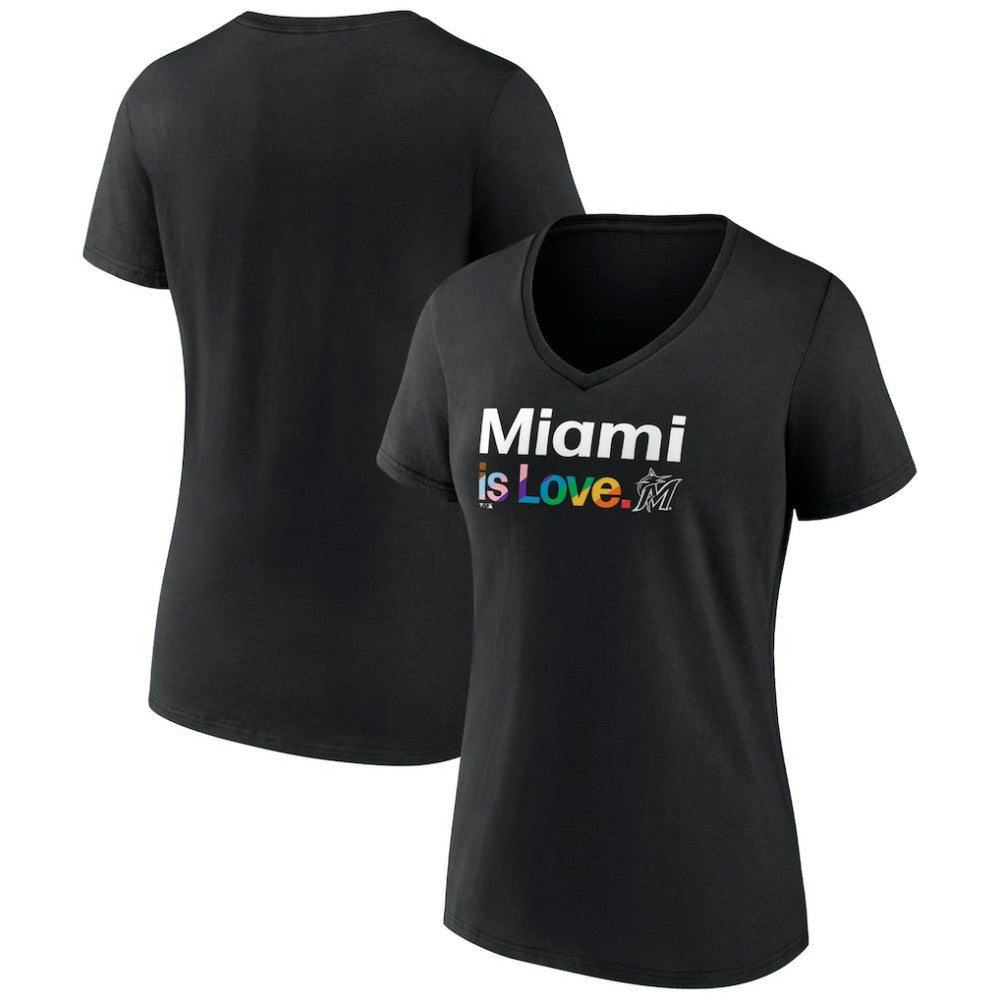 Miami Marlins Women's City Pride V-Neck T-Shirt - Black