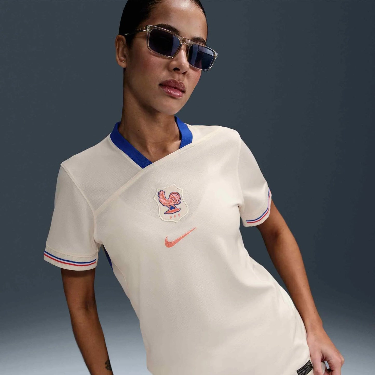 2025 France Women's Stadium Away Soccer Jersey Pale Ivory/Bright Blue/Light Madder Root