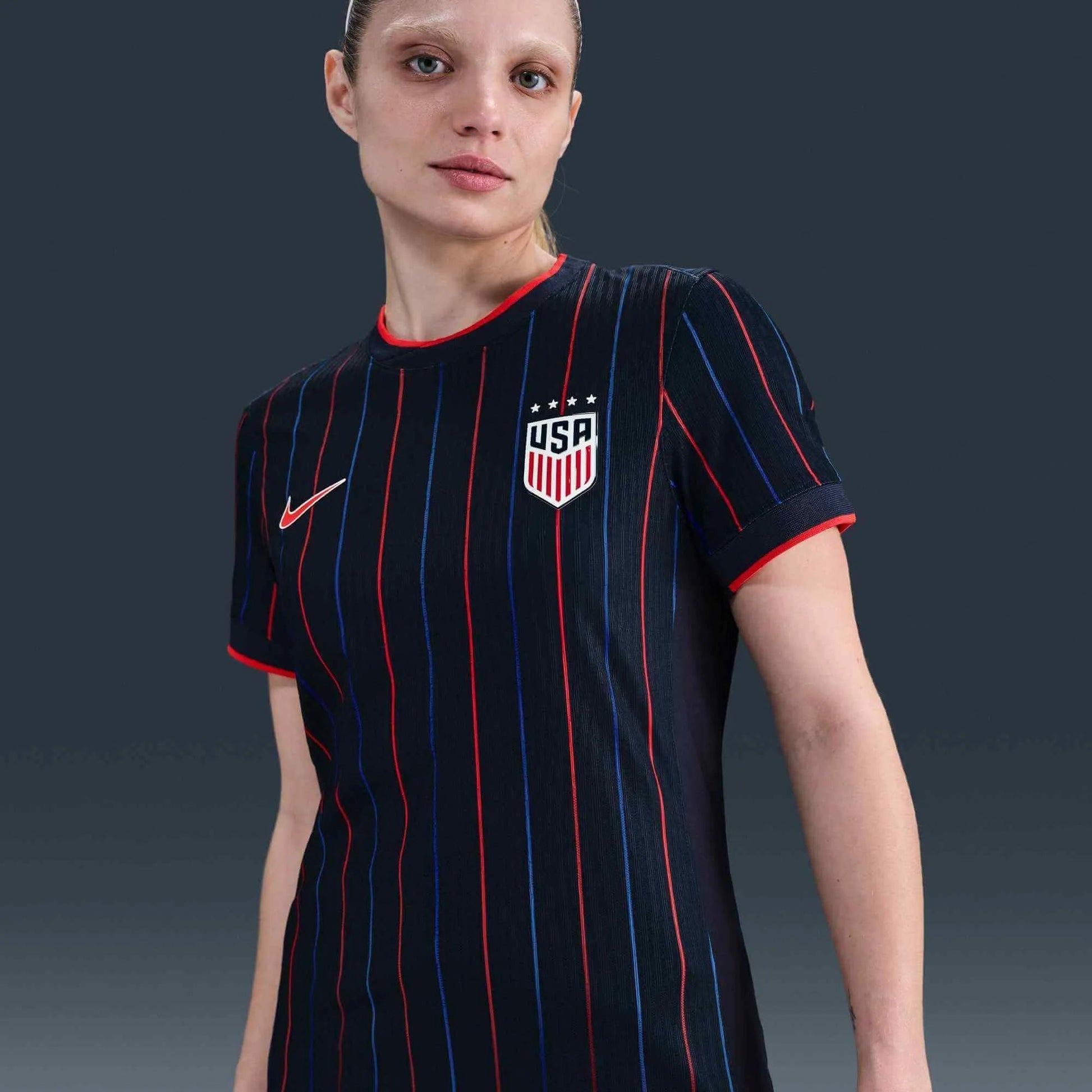 2025 USA Women's 4-Star Authentic Away Soccer Jersey Obsidian/Challenge Red/Challenge Red