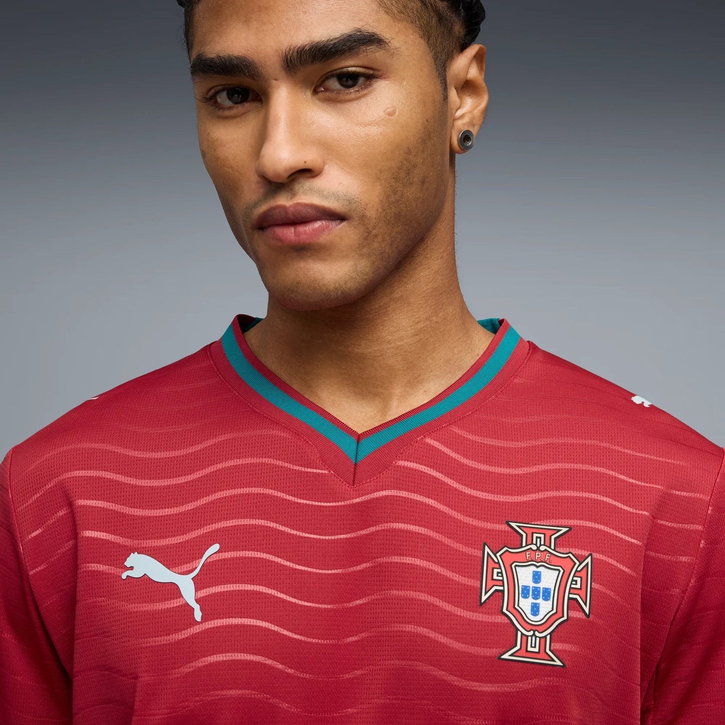 2026 Portugal Men's Stadium Home Long-Sleeve Soccer Jersey Club Red-Green Lagoon