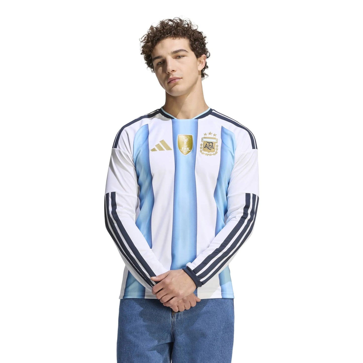 2026 Argentina Men's Stadium Home Long-Sleeve Soccer Jersey White / Icey Blue / Light Blue