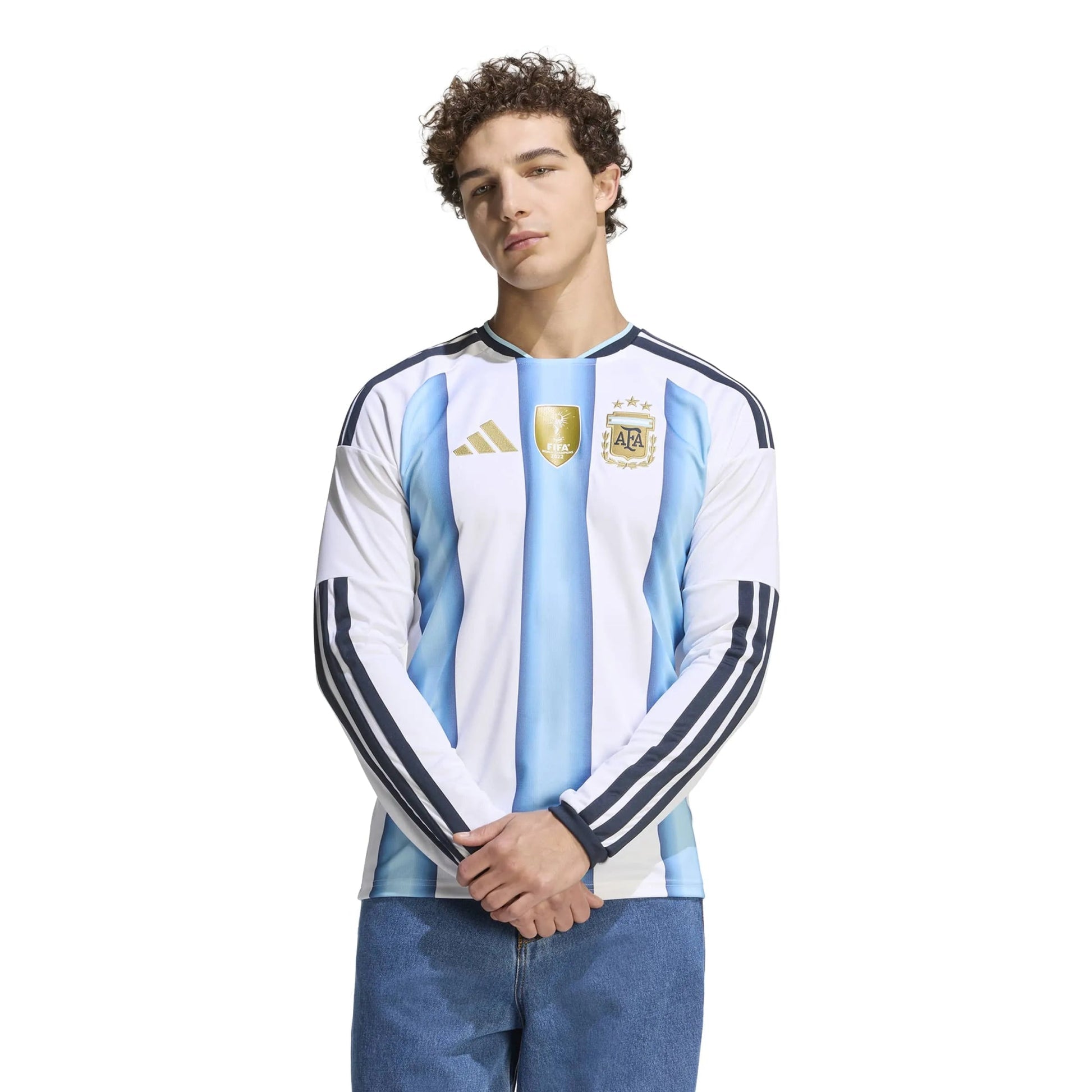 2026 Argentina Men's Stadium Home Long-Sleeve Soccer Jersey White / Icey Blue / Light Blue