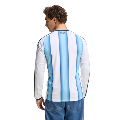 2026 Argentina Men's Stadium Home Long-Sleeve Soccer Jersey White / Icey Blue / Light Blue