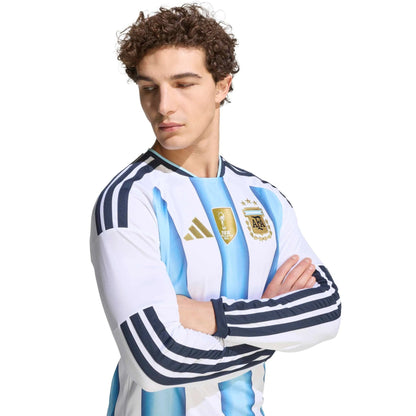 2026 Argentina Men's Stadium Home Long-Sleeve Soccer Jersey White / Icey Blue / Light Blue